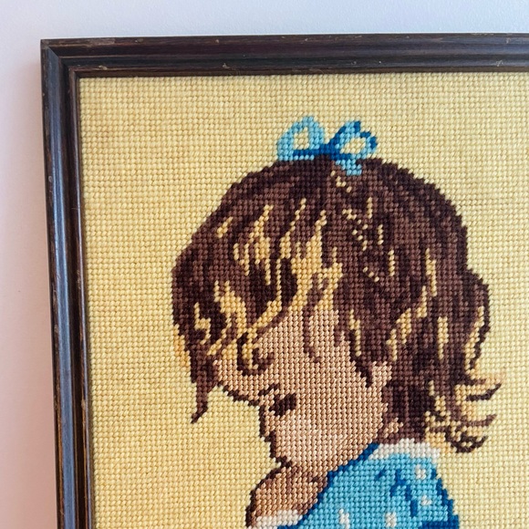 1978 Vintage Needlepoint Wall Art with Little Child - Picture 2 of 5